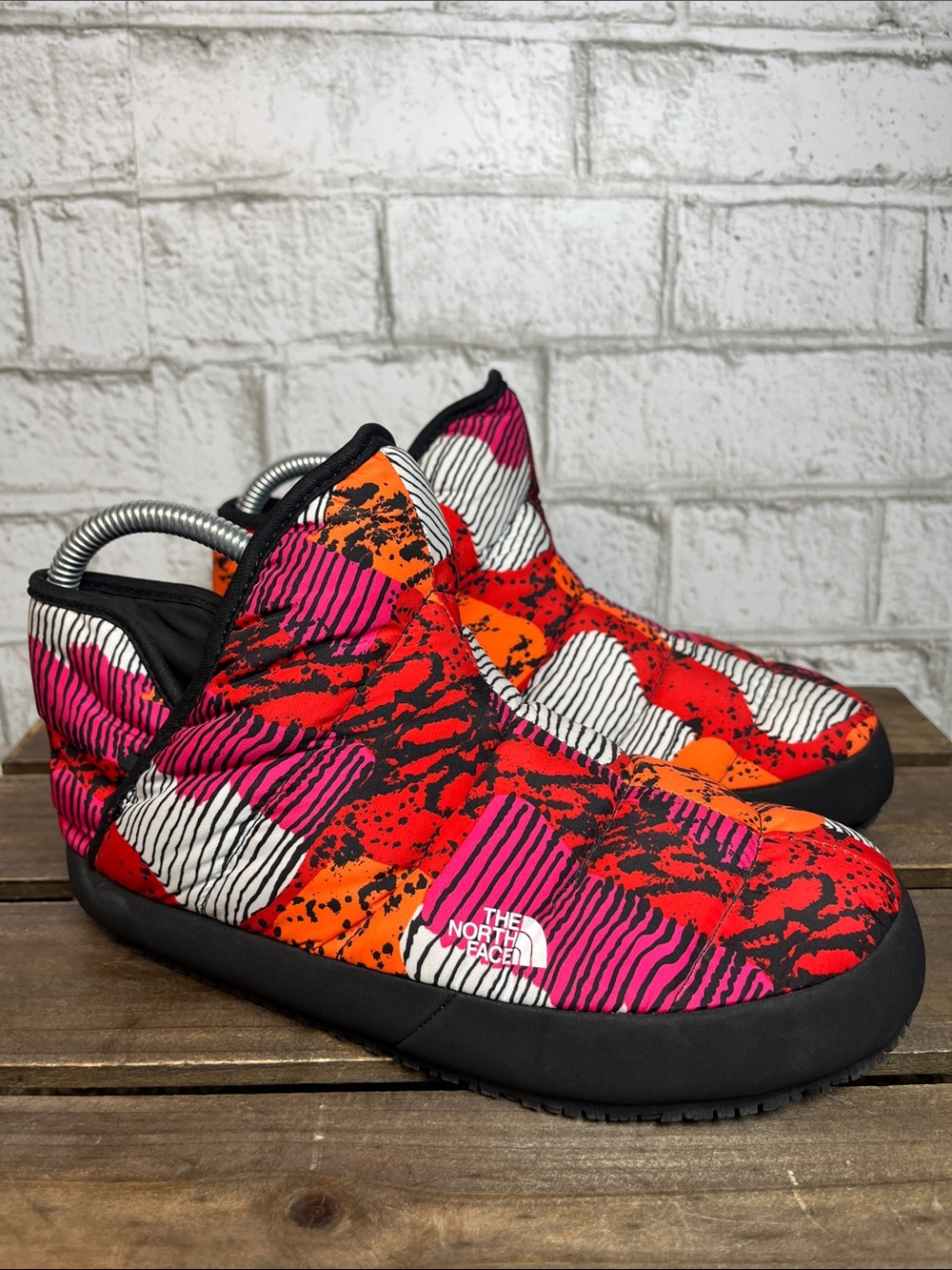 The North Face Thermoball Traction Quilted Slip-On Mules in Red, Pink & Orange